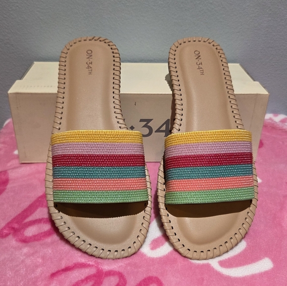 On 34th Women's Mavise Beaded Flat Beaded Striped Slide Sandals, Size 10M - Picture 2 of 4